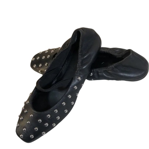 NEW 🖤 Womens Leather Flats 9 Black Design Concept Studio Studded Ballerina Shoe - Picture 2 of 8